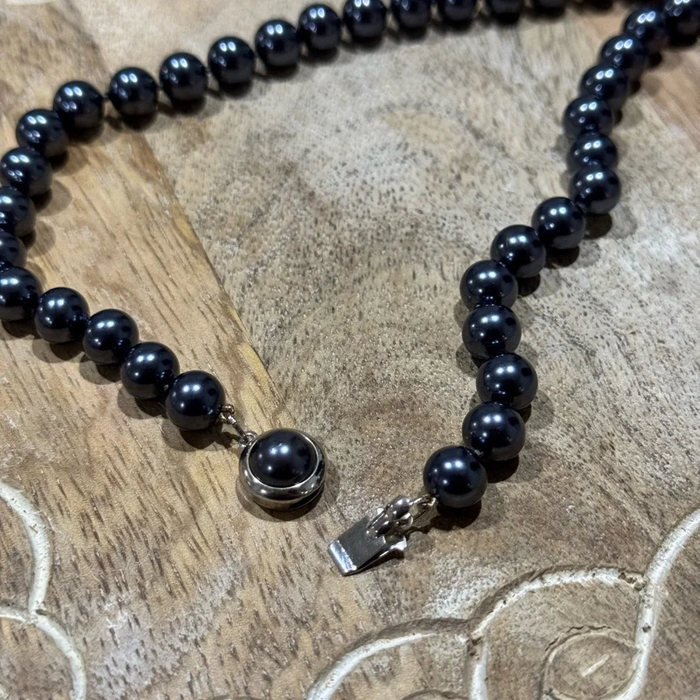Vintage Black Pearl Necklace Strand Perlas De Mallorca Spain Elegant - Picture 2 of 7